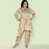 Muslin CO-ORD Set, Cream Based Multi Color Flower Print