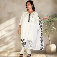 Off-White Full Sequence Work Kurta with Dupatta Set