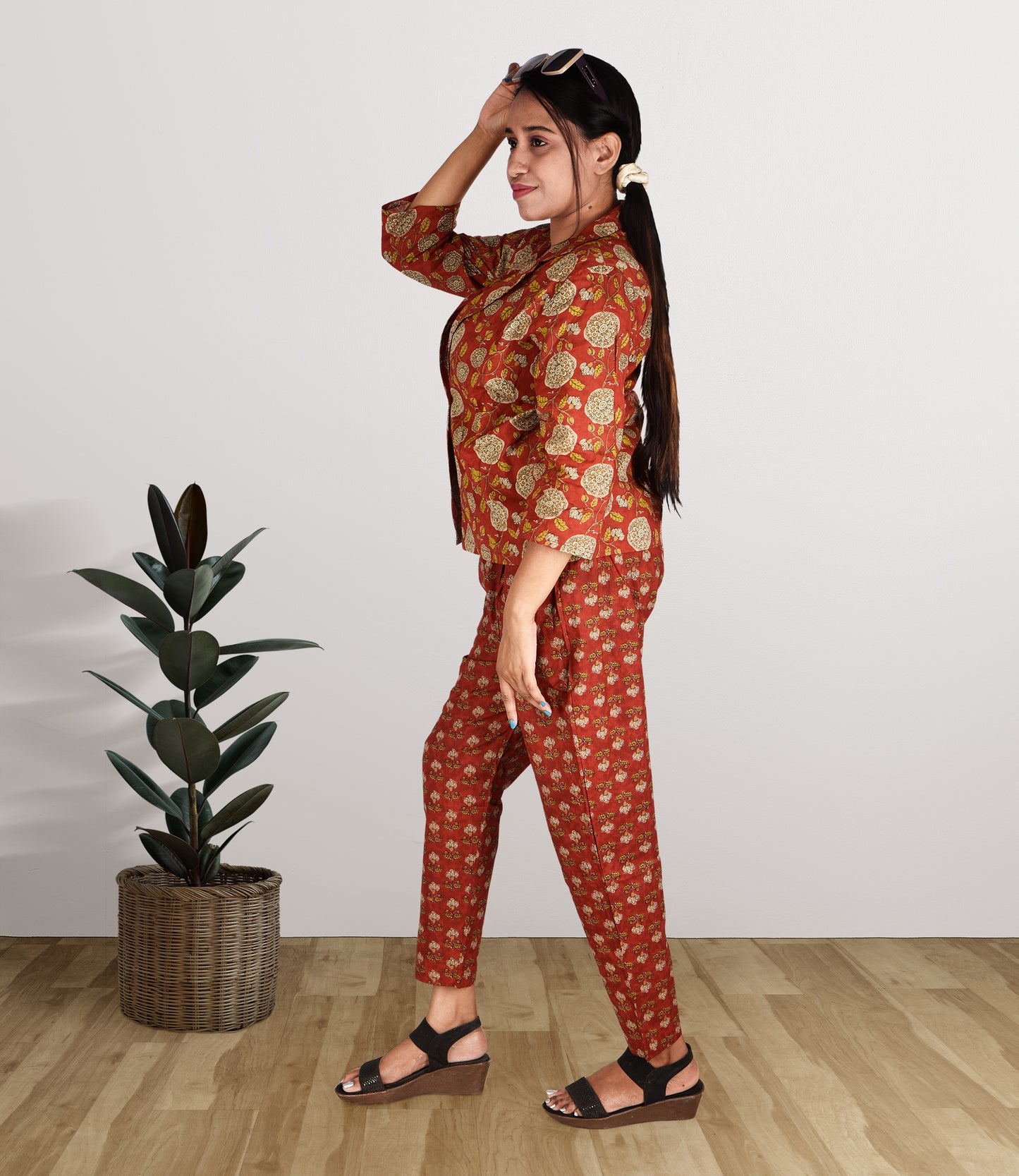 Red Pure Cotton 3-Piece Co-ord Set