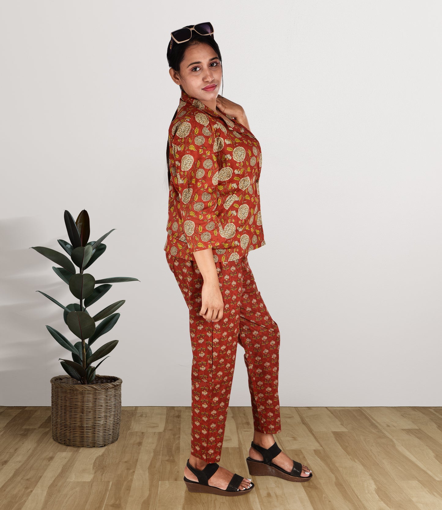 Red Pure Cotton 3-Piece Co-ord Set