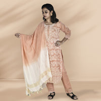 Peach Embroidered Kurta with Trousers and Dupatta