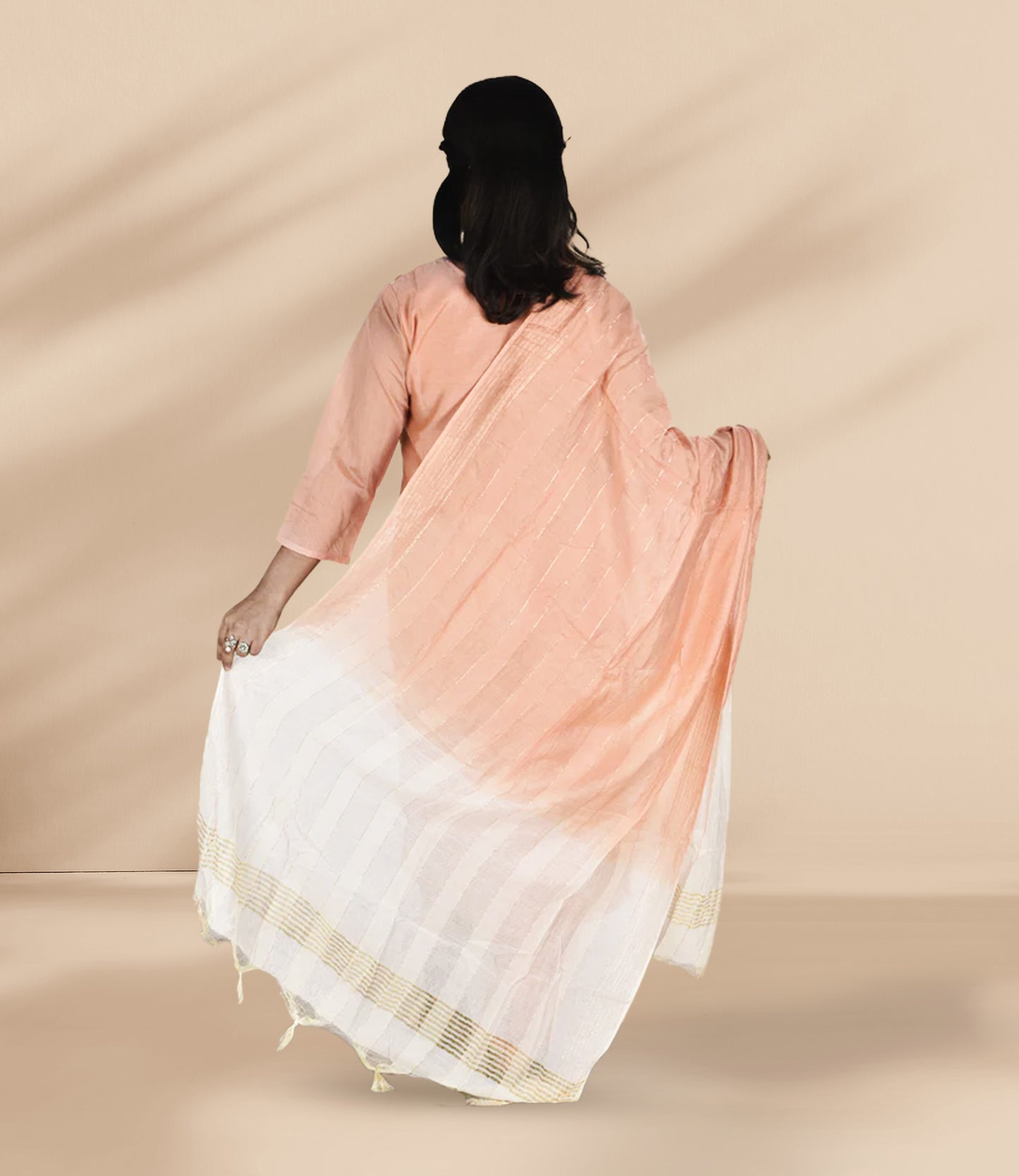 Peach Embroidered Kurta with Trousers and Dupatta