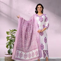 Lavender and White Floral Kurta Set