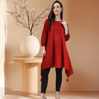 Maroon Dobby Cotton Solid Handkerchief Tunic