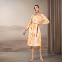 Off White Cotton Tie Dye A-line Dress