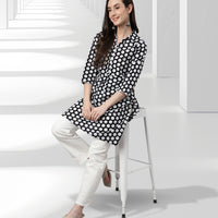 Black Cotton Polka Print A-Line Tunic