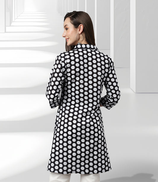Black Cotton Polka Print A-Line Tunic