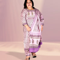 Purple Cotton Self Embroidery Kurta with Trousers and Dupatta