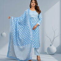 Sky Blue Polka Dot Kurta Set