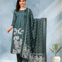 Teal Floral Print Kurta Set
