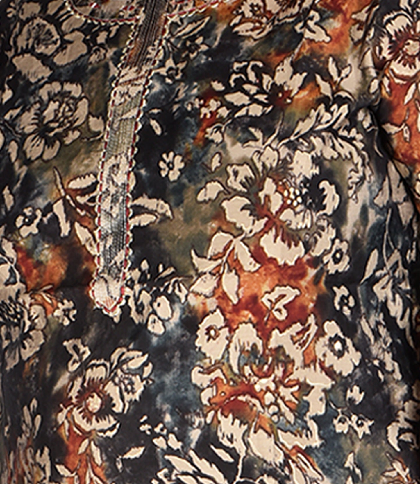 Black Floral Print Plus Size Muslin Kurti with Lemon Yellow Floral Print