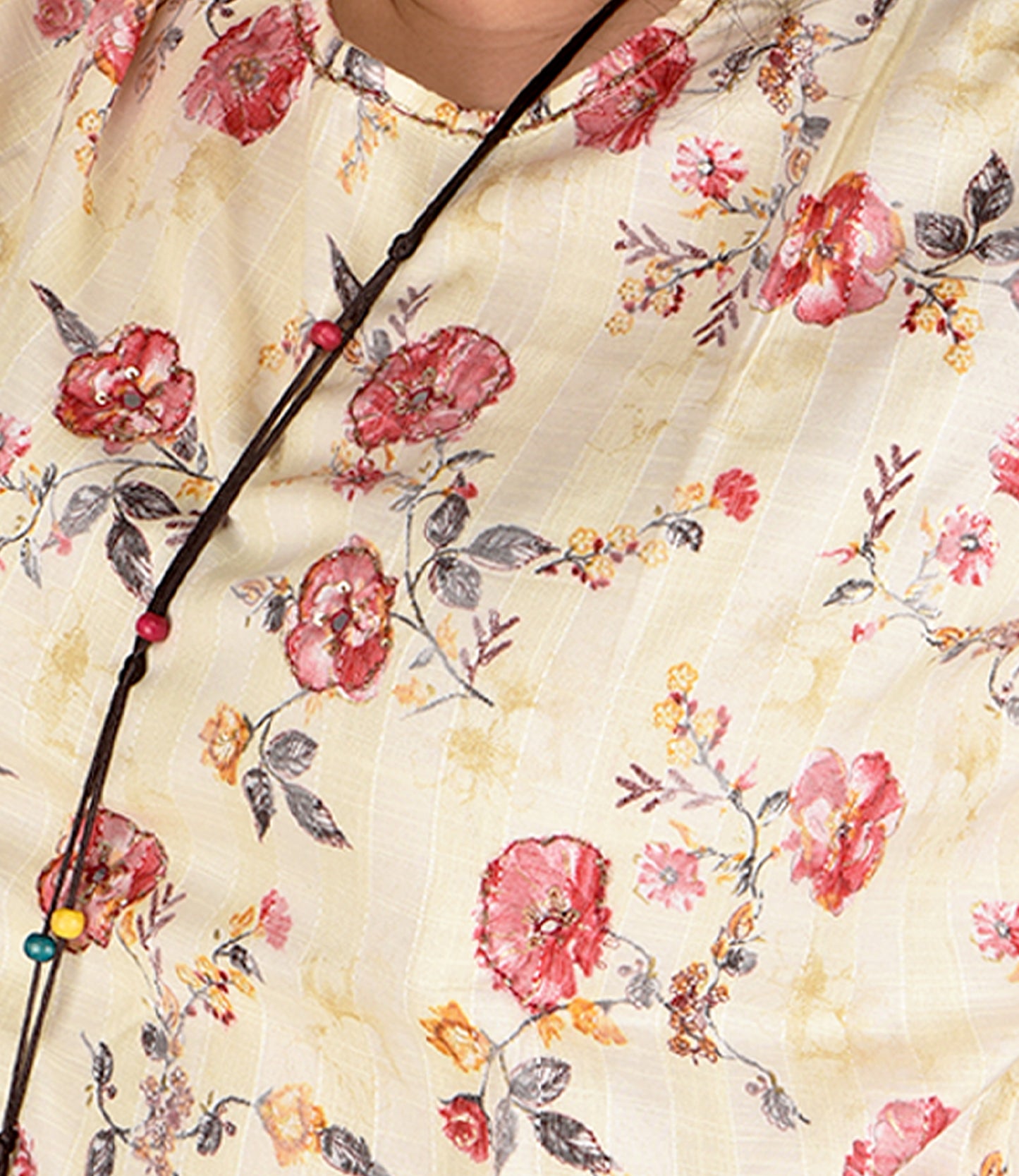 Plus Size Muslin Cream Floral Print Kurti
