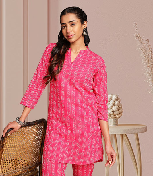 Pink Cotton Woven Design Regular Co-ord Set