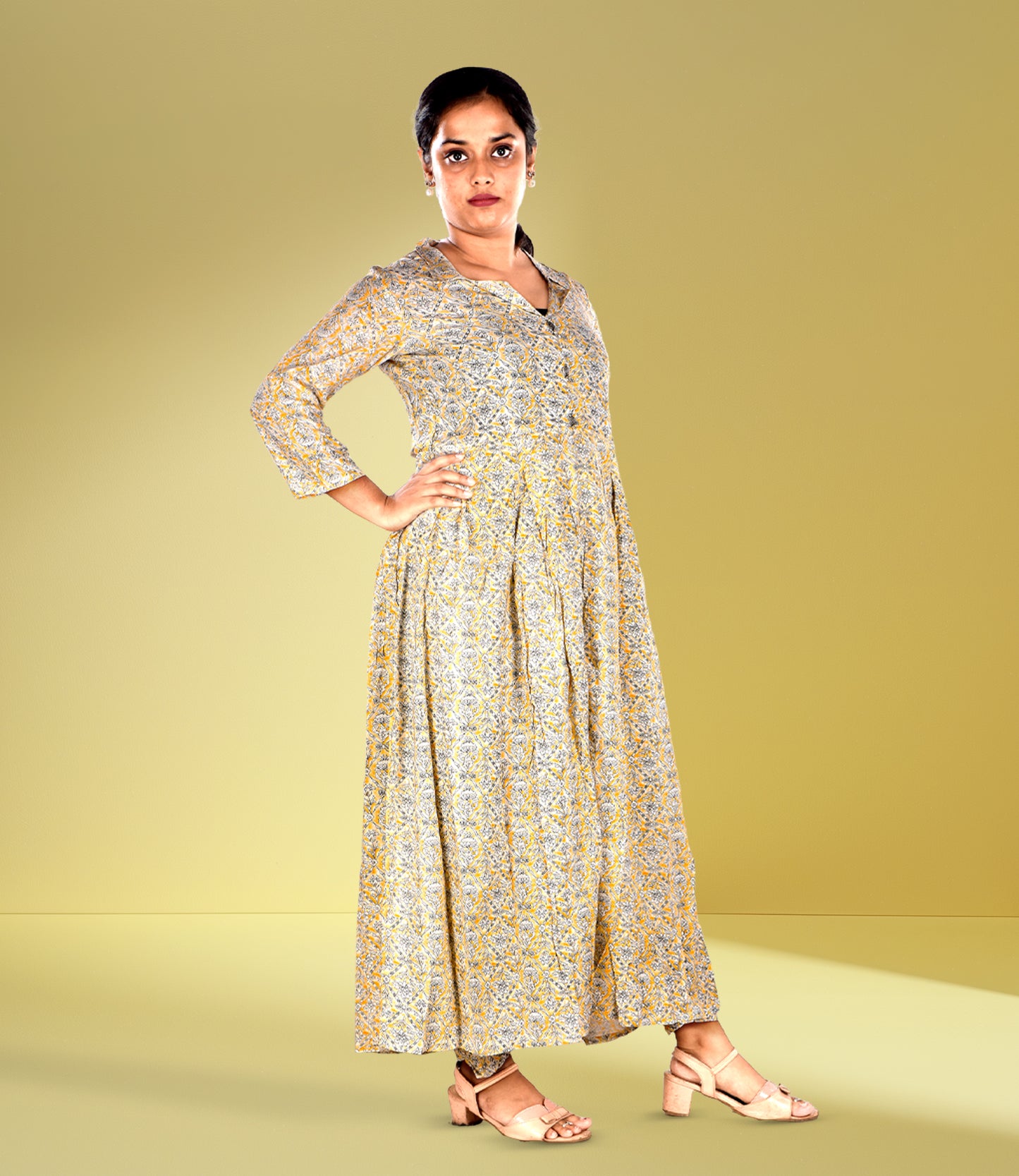 Cream Multi-Colored Floral Print Cotton Kurta Set