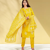 Sunshine Yellow Floral Cotton Kurta Set