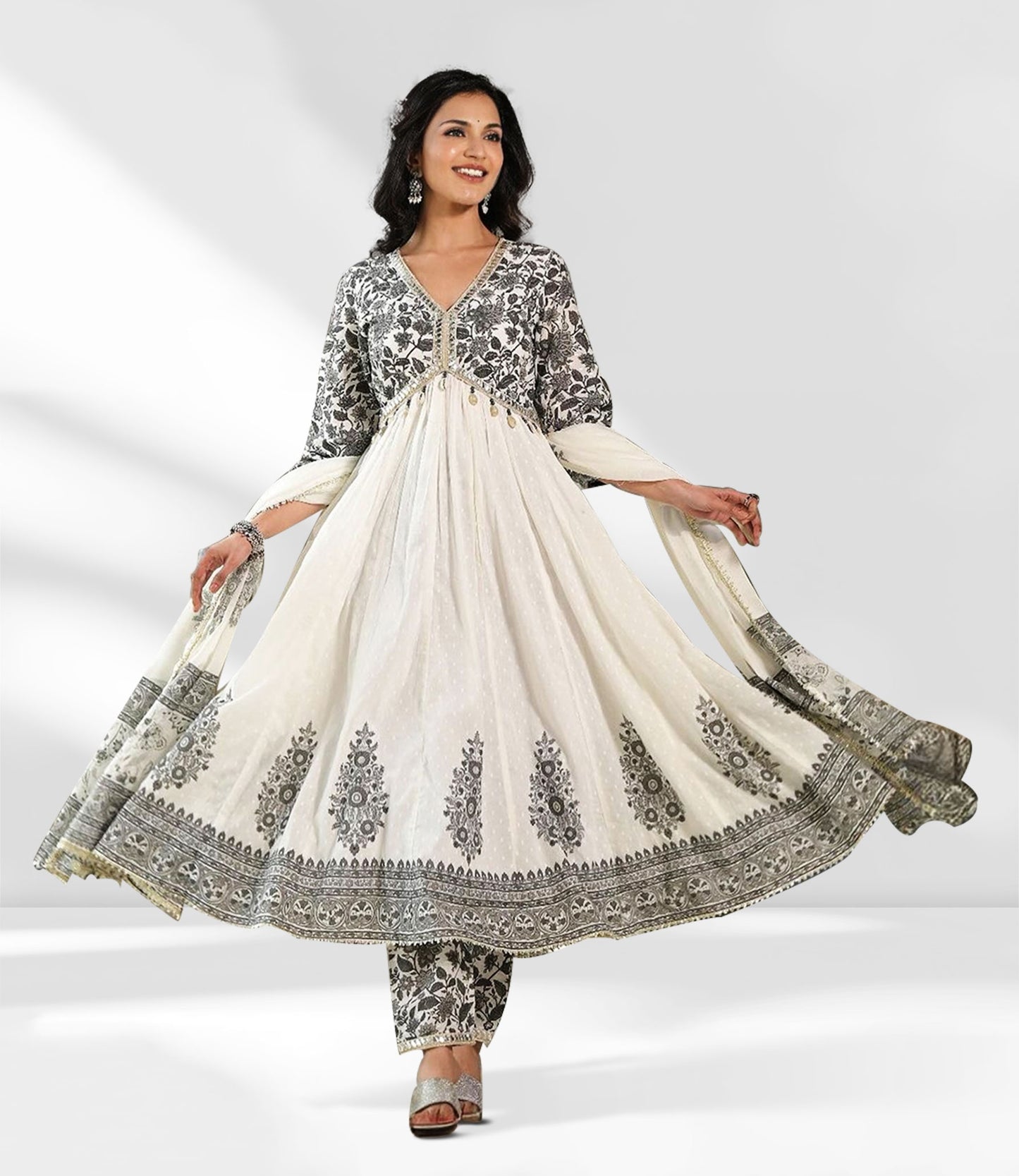 White Embroidered Anarkali Suit with Dupatta