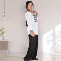 White Rayon Top with Black Embroidery