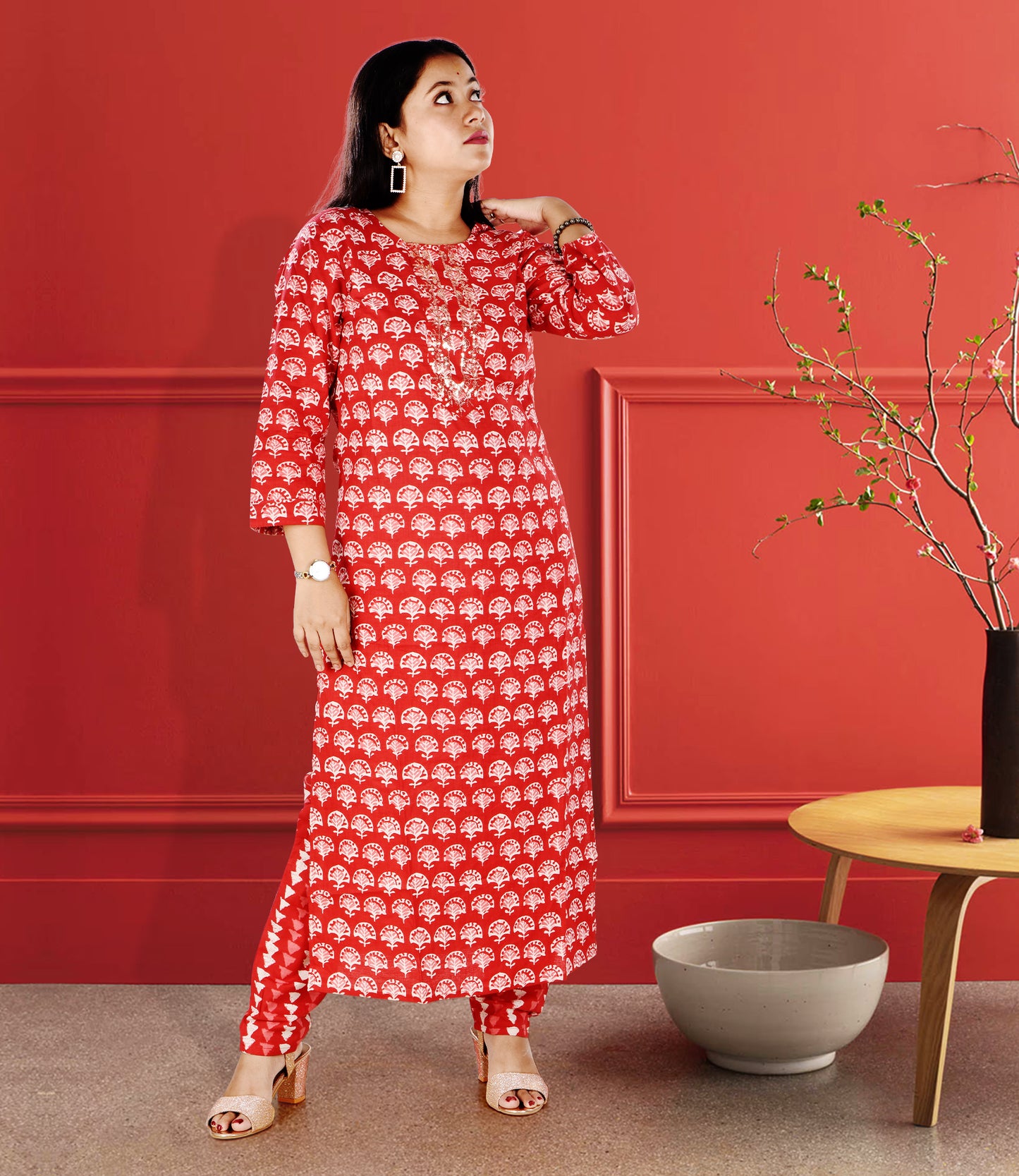 Red Cotton Kurta Set