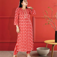 Red Cotton Kurta Set