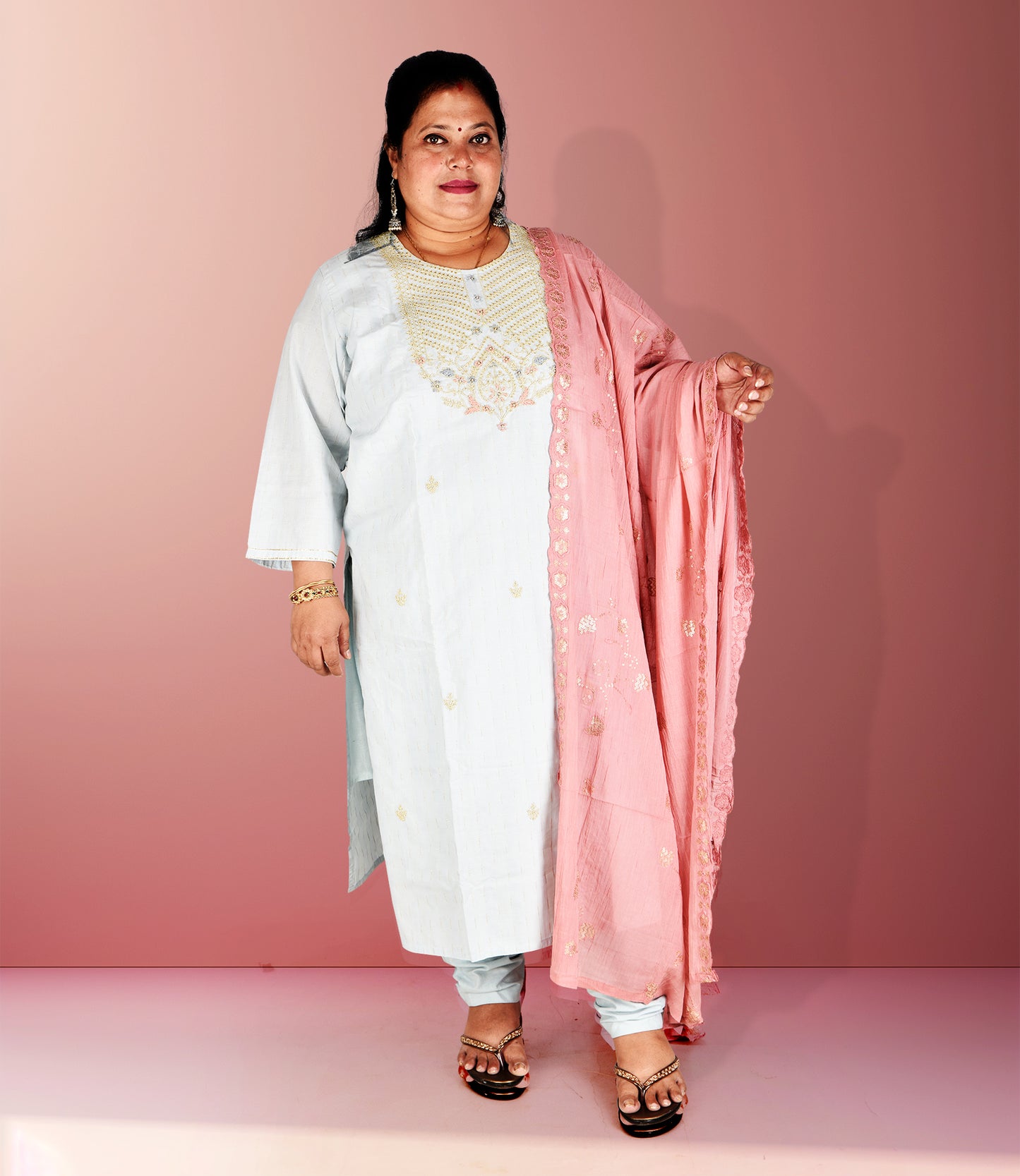 Sea Blue Modal Silk Embroidery Kurta with Trousers and Dupatta