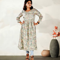 Multi Color Floral Print Long Side Slit Kurta