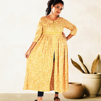 Yellow Ethnic Motifs Front Slit Anarkali Kurta