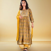 Yellow Viscos Rayon Embroidery Kurta with Dupatta Set