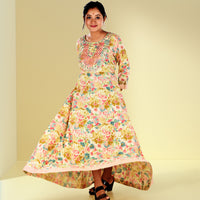 Multi Flared Sleeves Floral Print Anarkali Kurta with Mirror Work