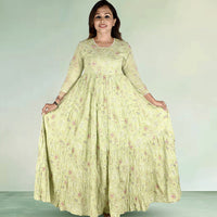 Green Cotton Maxi Flared Gown