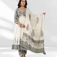 White Embroidered Anarkali Suit with Dupatta