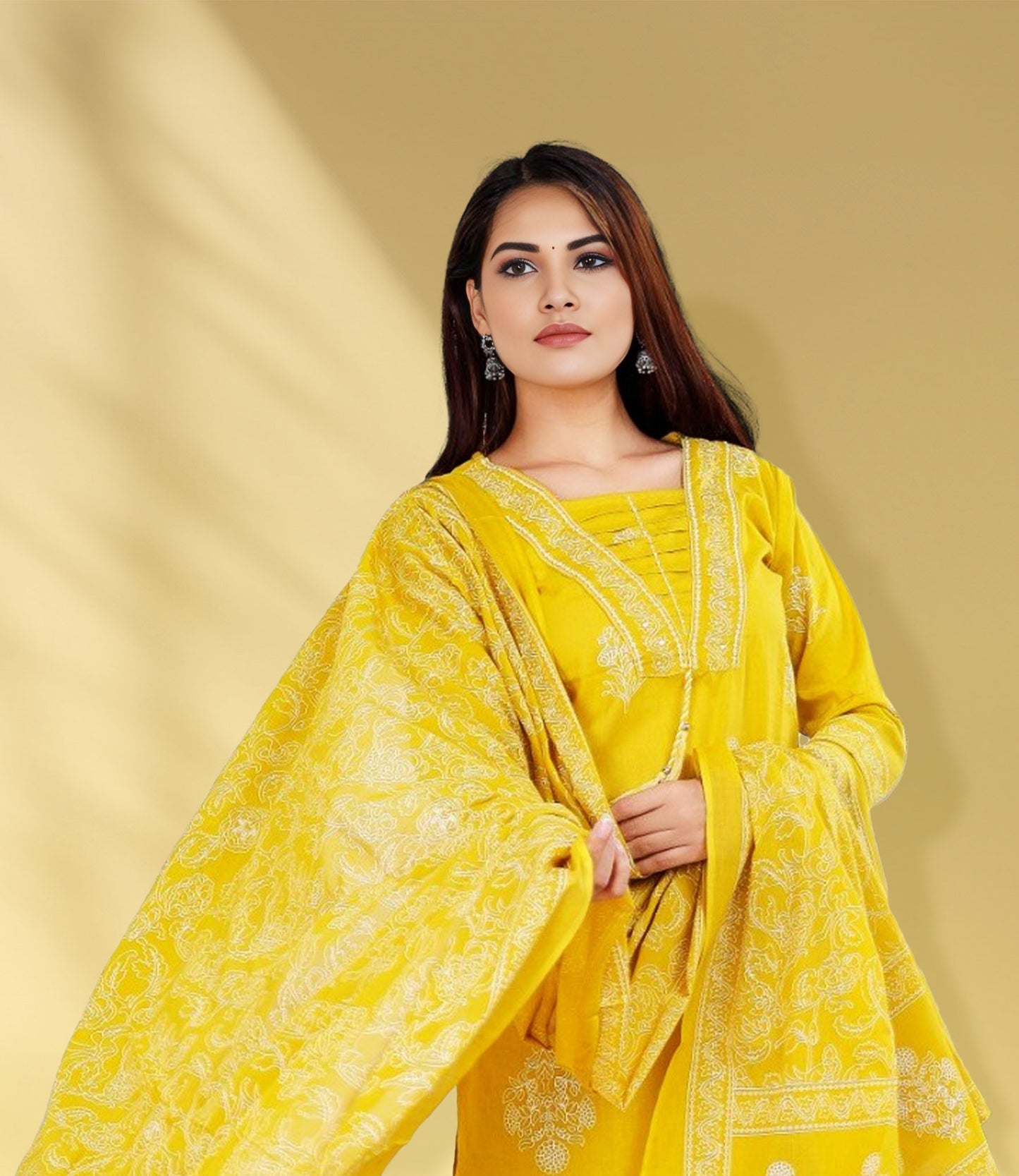 Sunshine Yellow Floral Cotton Kurta Set