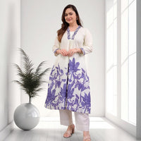 White and Purple Floral Embroidered Kurta Set