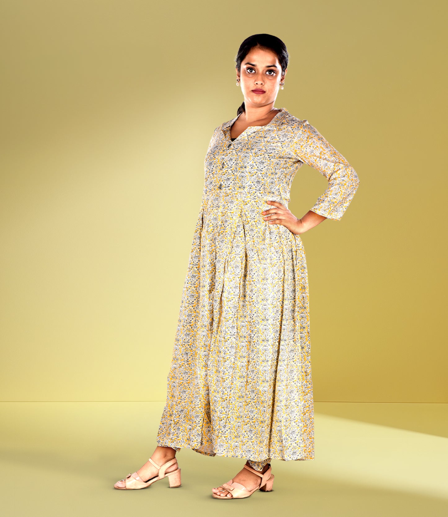 Cream Multi-Colored Floral Print Cotton Kurta Set