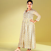 Cream Multi-Colored Floral Print Cotton Kurta Set