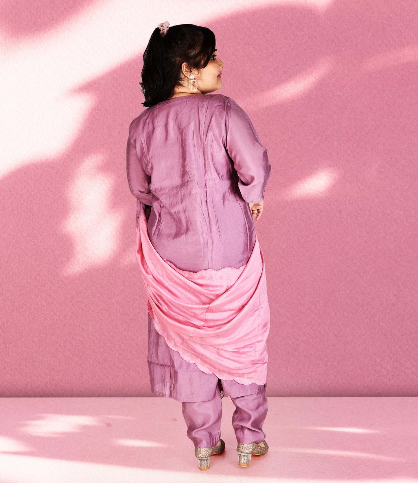 Violet Silk Embroidery Kurta with Trousers and Dupatta