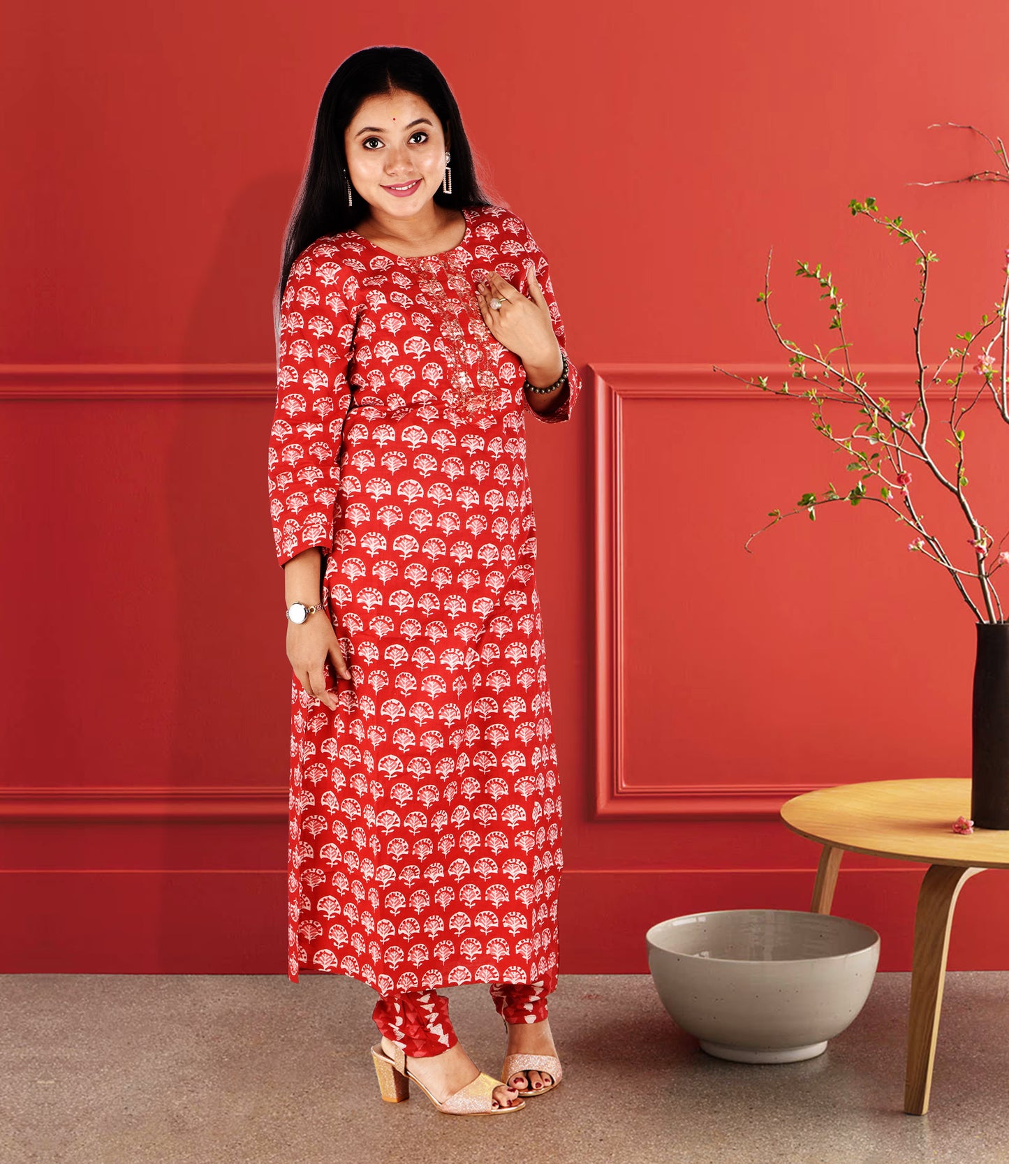 Red Cotton Kurta Set