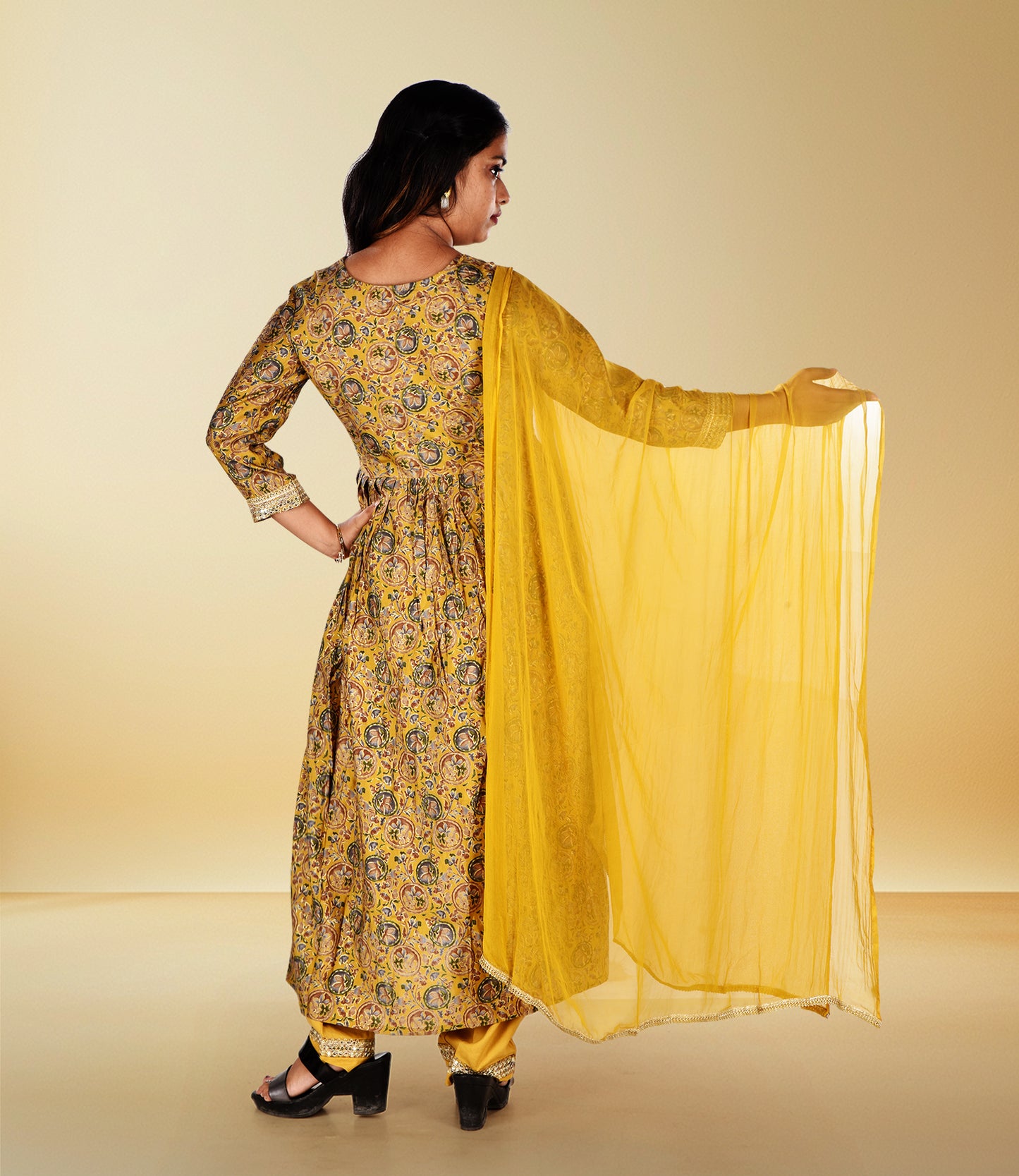 Yellow Viscos Rayon Embroidery Kurta with Dupatta Set