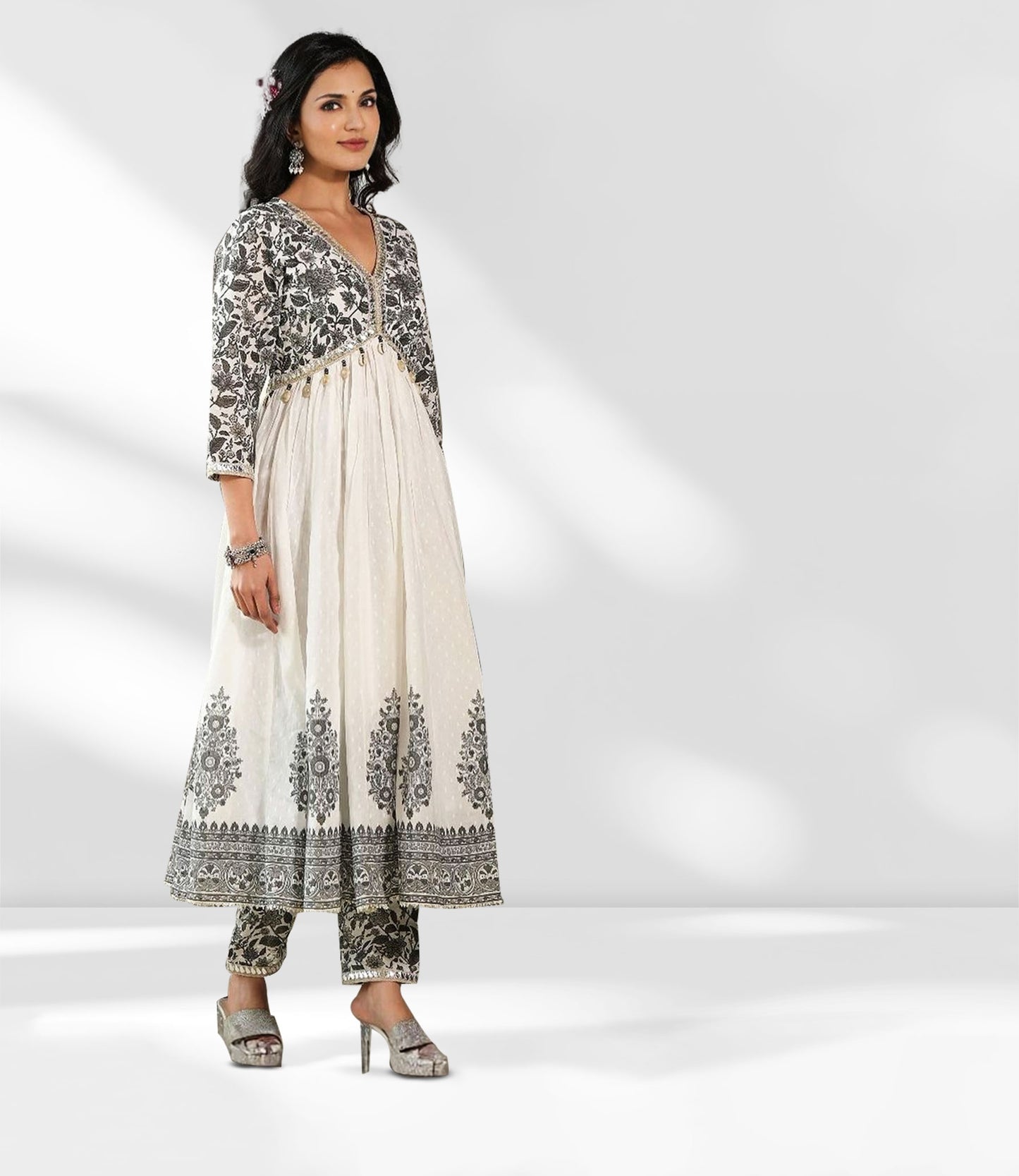 White Embroidered Anarkali Suit with Dupatta