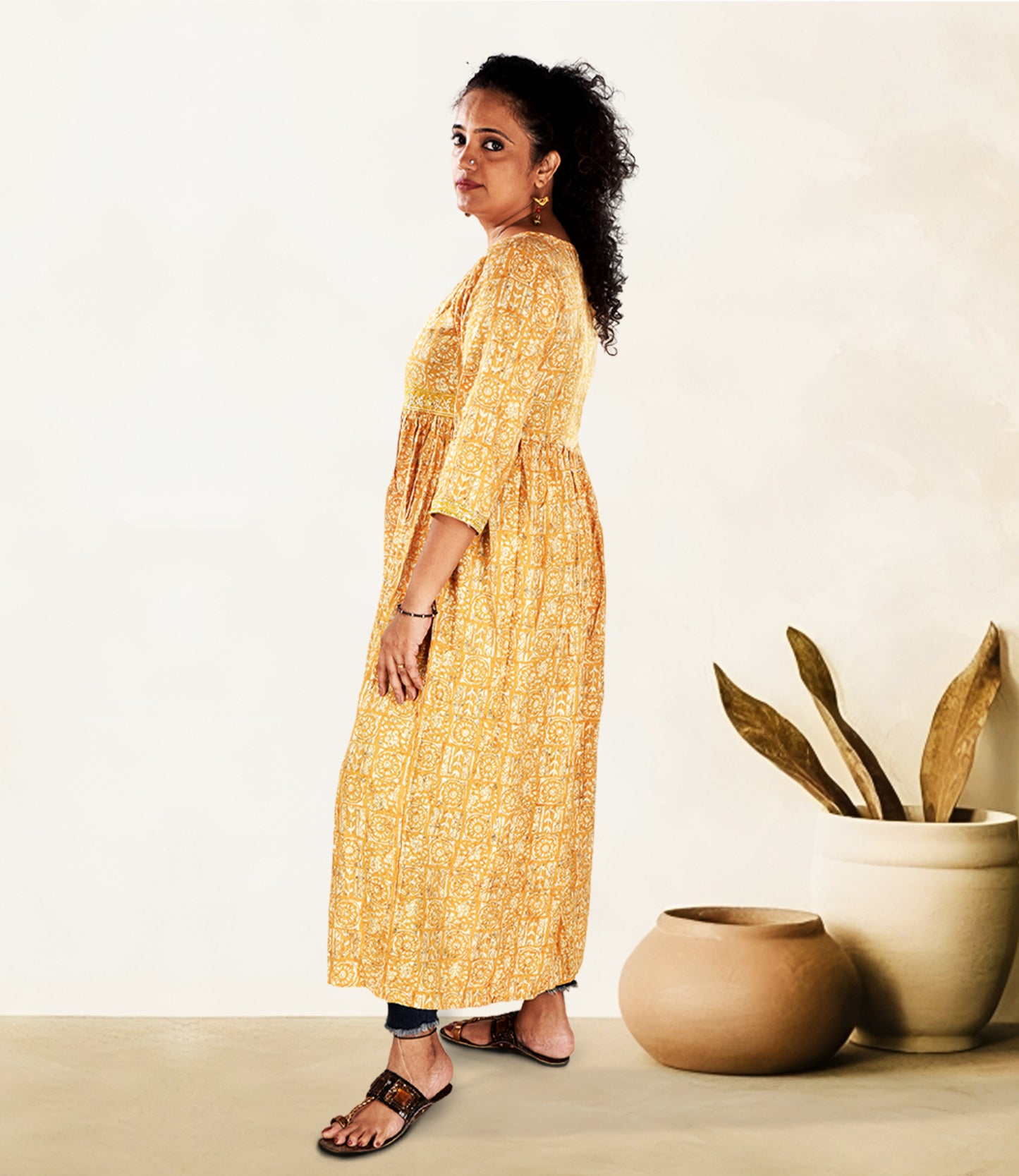 Yellow Ethnic Motifs Front Slit Anarkali Kurta