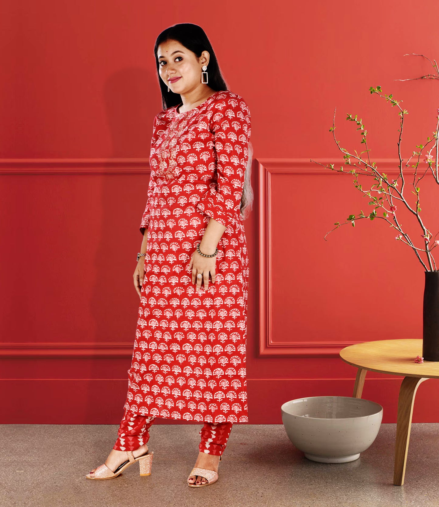 Red Cotton Kurta Set