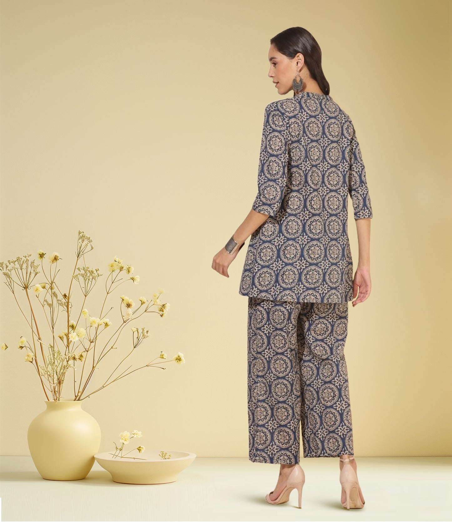 Blue Cotton Ethnic Motifs Tunic with Palazzo