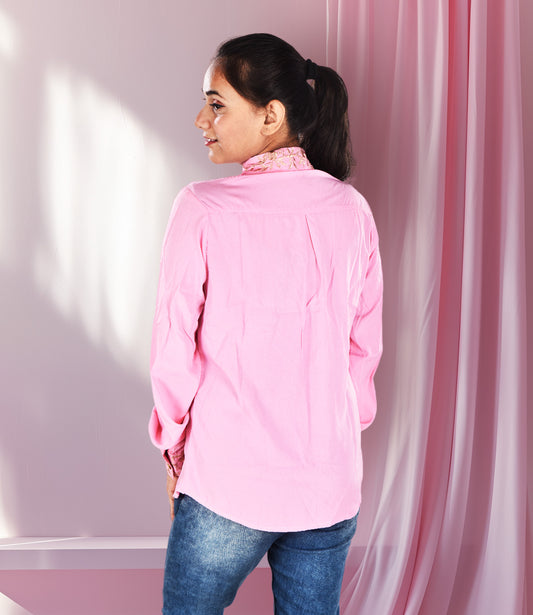 Pink Shirt with Golden Embriodery