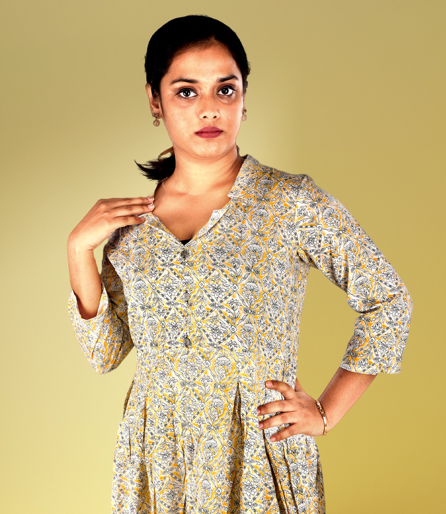 Cream Multi-Colored Floral Print Cotton Kurta Set