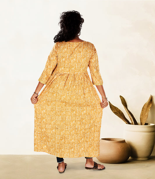 Yellow Ethnic Motifs Front Slit Anarkali Kurta