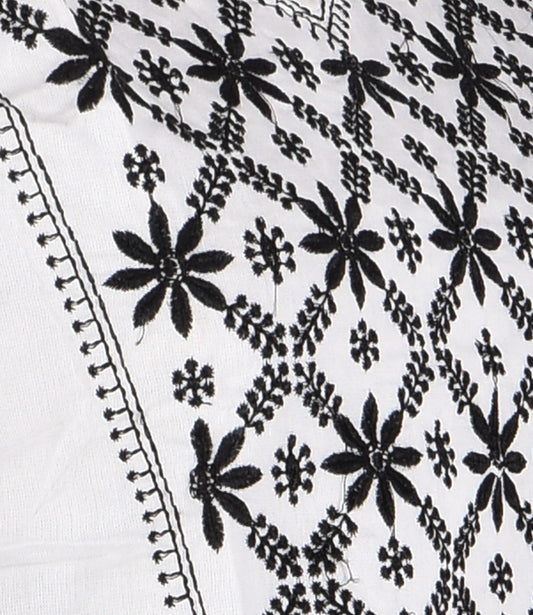 White Rayon Top with Black Embroidery