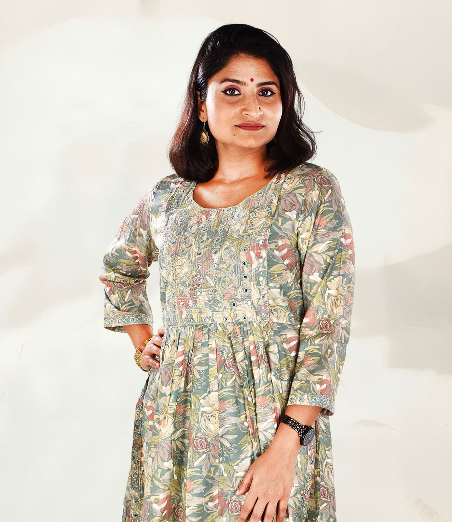 Multi Color Floral Print Long Side Slit Kurta