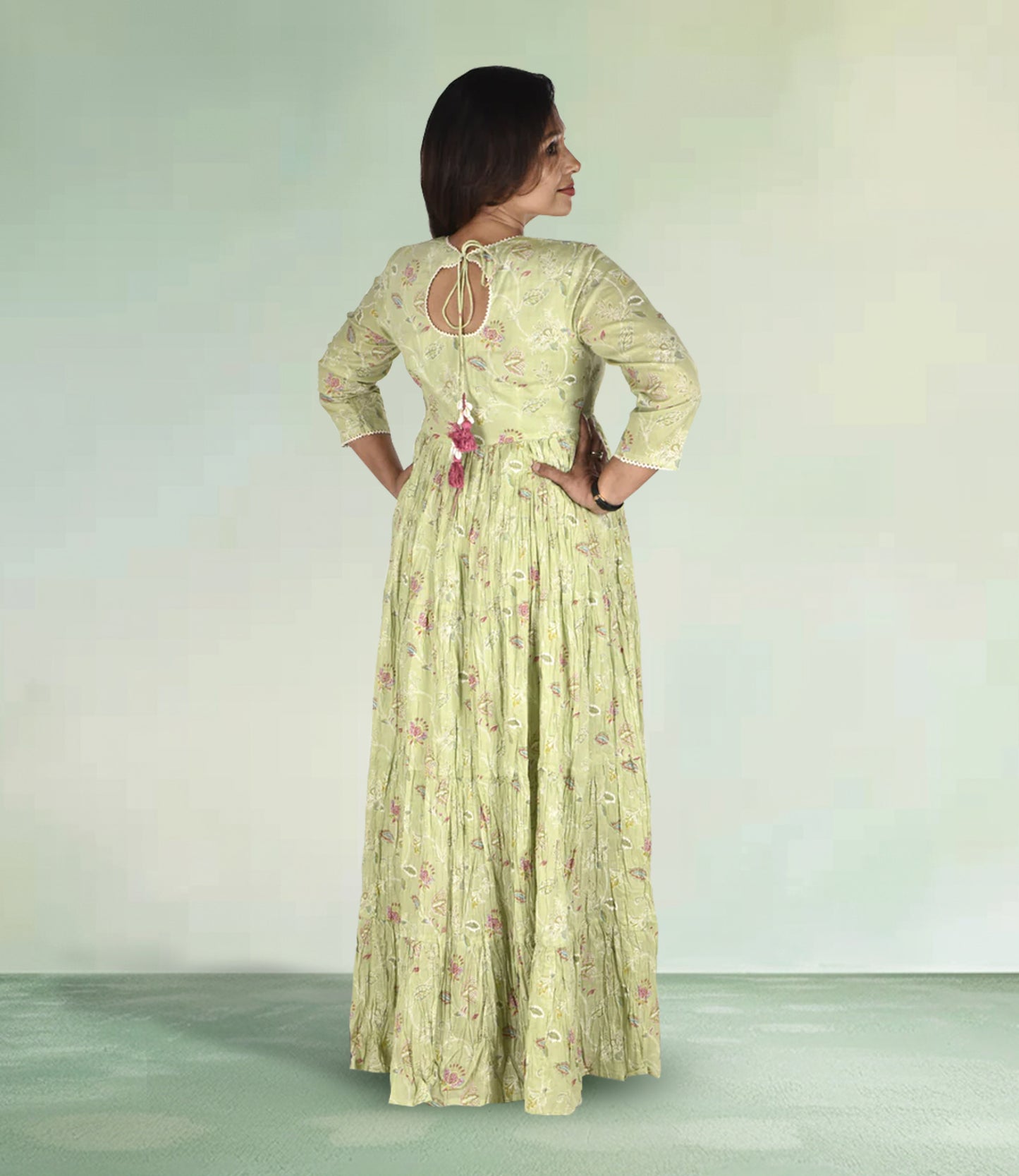 Green Cotton Maxi Flared Gown