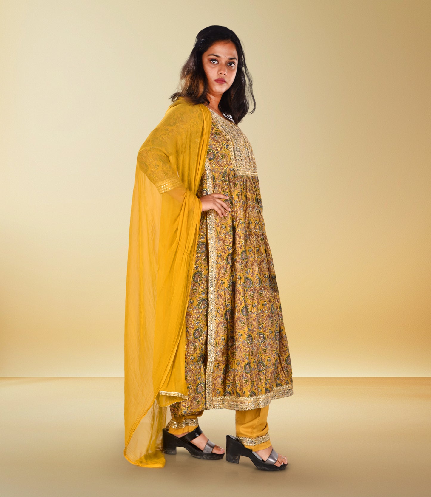 Yellow Viscos Rayon Embroidery Kurta with Dupatta Set