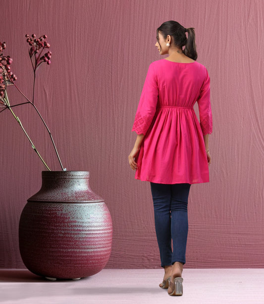 Pink Cotton Schiffli Fit and Flare Tunic