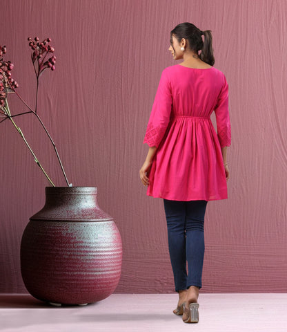 Pink Cotton Schiffli Fit and Flare Tunic